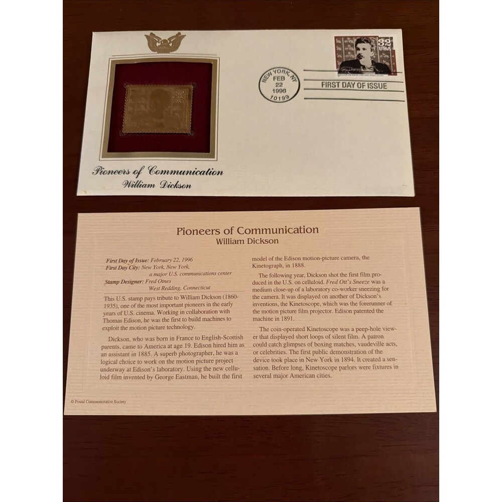 William Dickson 22kt Gold Replica Stamp 1st Day Issue w/card.Excellent Condition